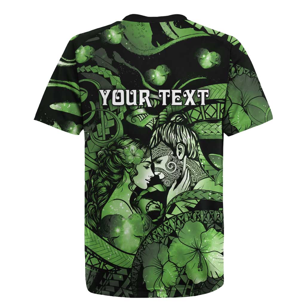 Personalised Maori Romantic Valentine Rugby Jersey The Hongi Kiss Green Galaxy DT05 - Polynesian Pride
