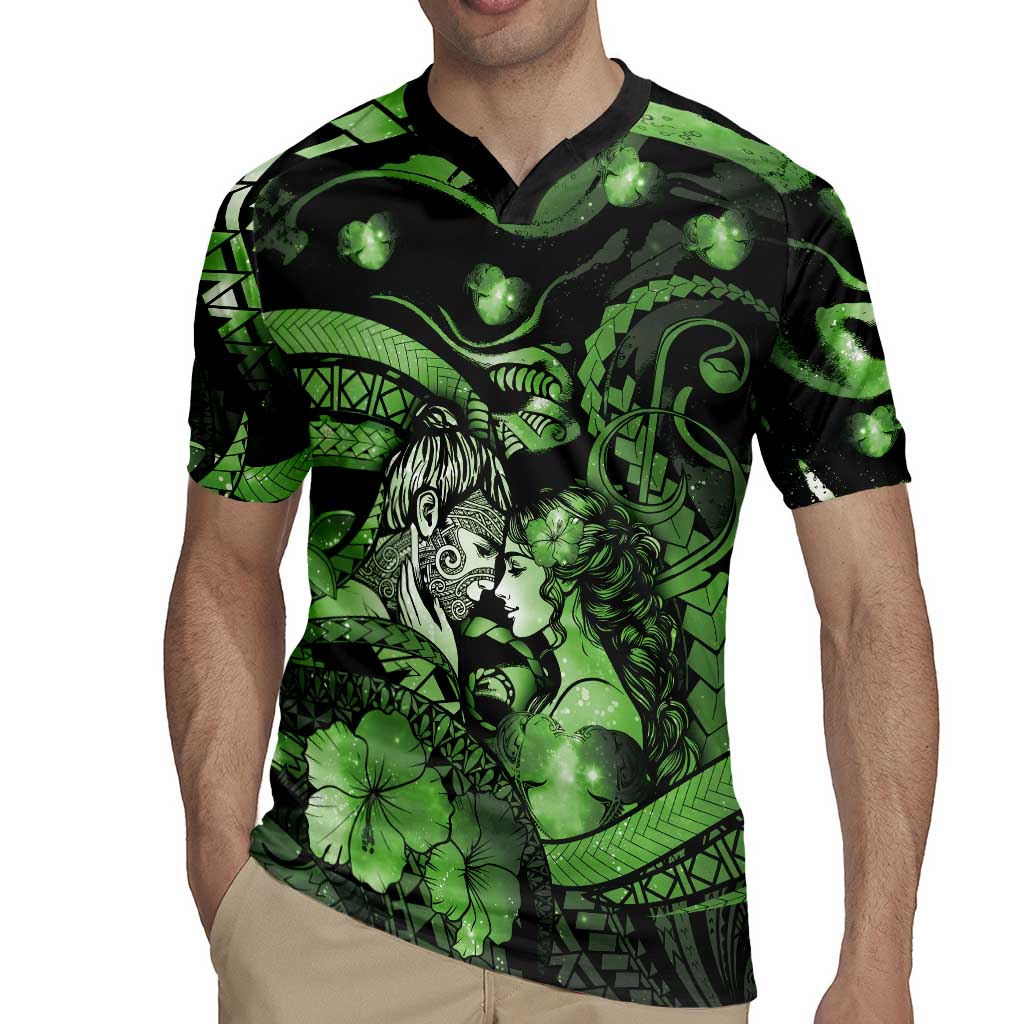 Personalised Maori Romantic Valentine Rugby Jersey The Hongi Kiss Green Galaxy DT05 - Polynesian Pride