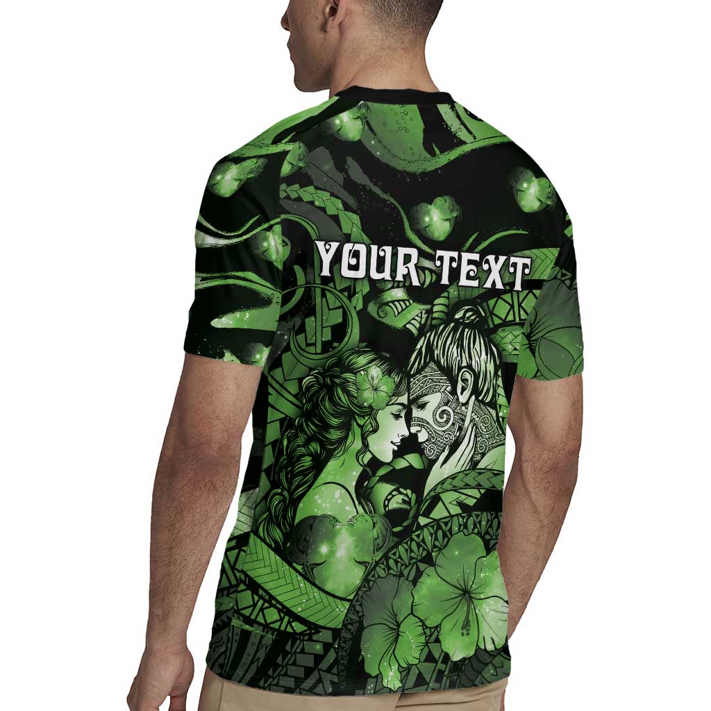 Personalised Maori Romantic Valentine Rugby Jersey The Hongi Kiss Green Galaxy DT05 - Polynesian Pride