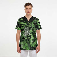 Personalised Maori Romantic Valentine Scrub Top The Hongi Kiss Green Galaxy DT05 - Polynesian Pride