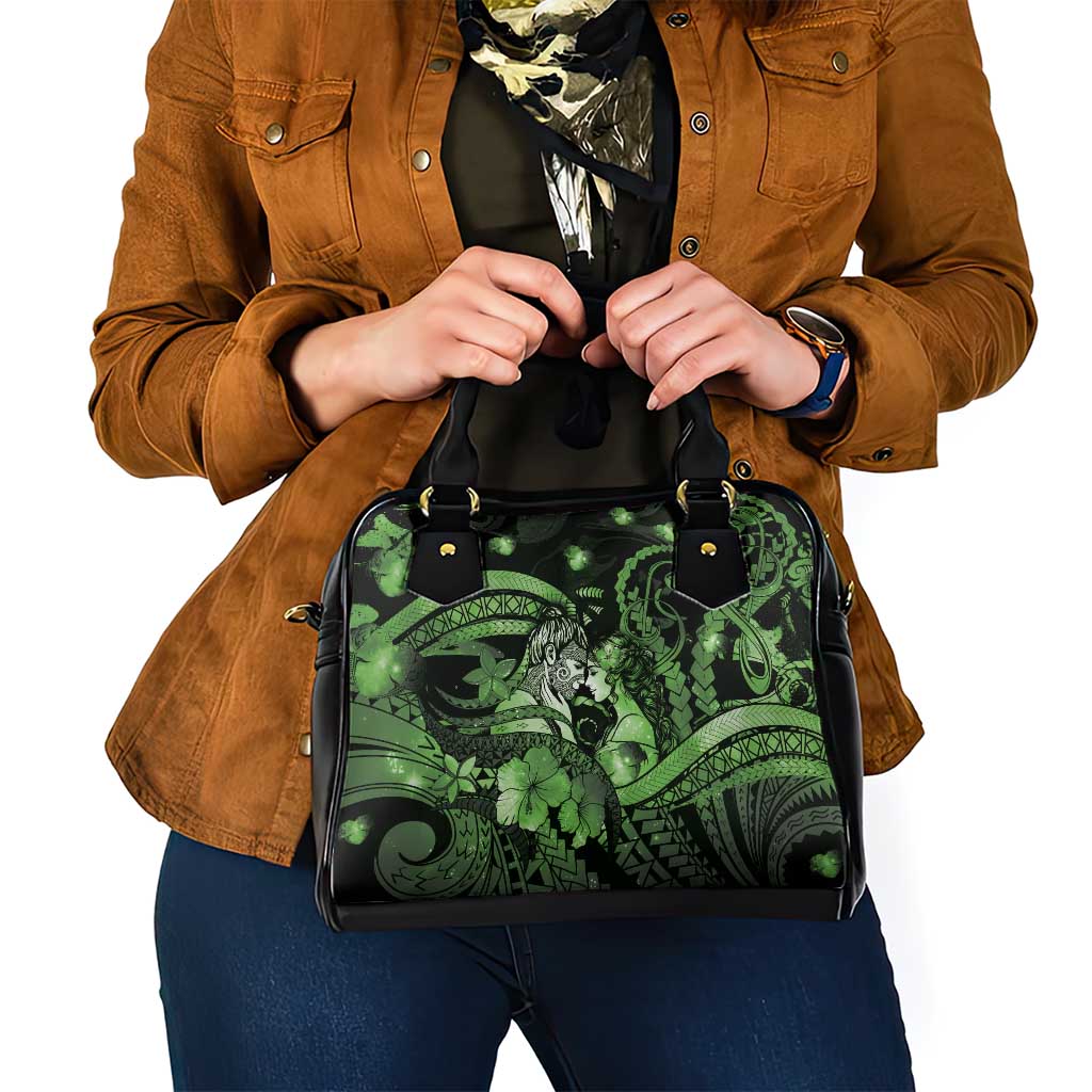 Maori Romantic Valentine Shoulder Handbag The Hongi Kiss Green Galaxy DT05 - Polynesian Pride