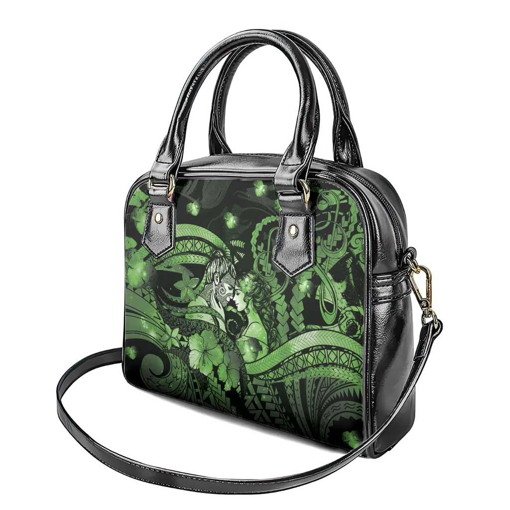 Maori Romantic Valentine Shoulder Handbag The Hongi Kiss Green Galaxy DT05 - Polynesian Pride