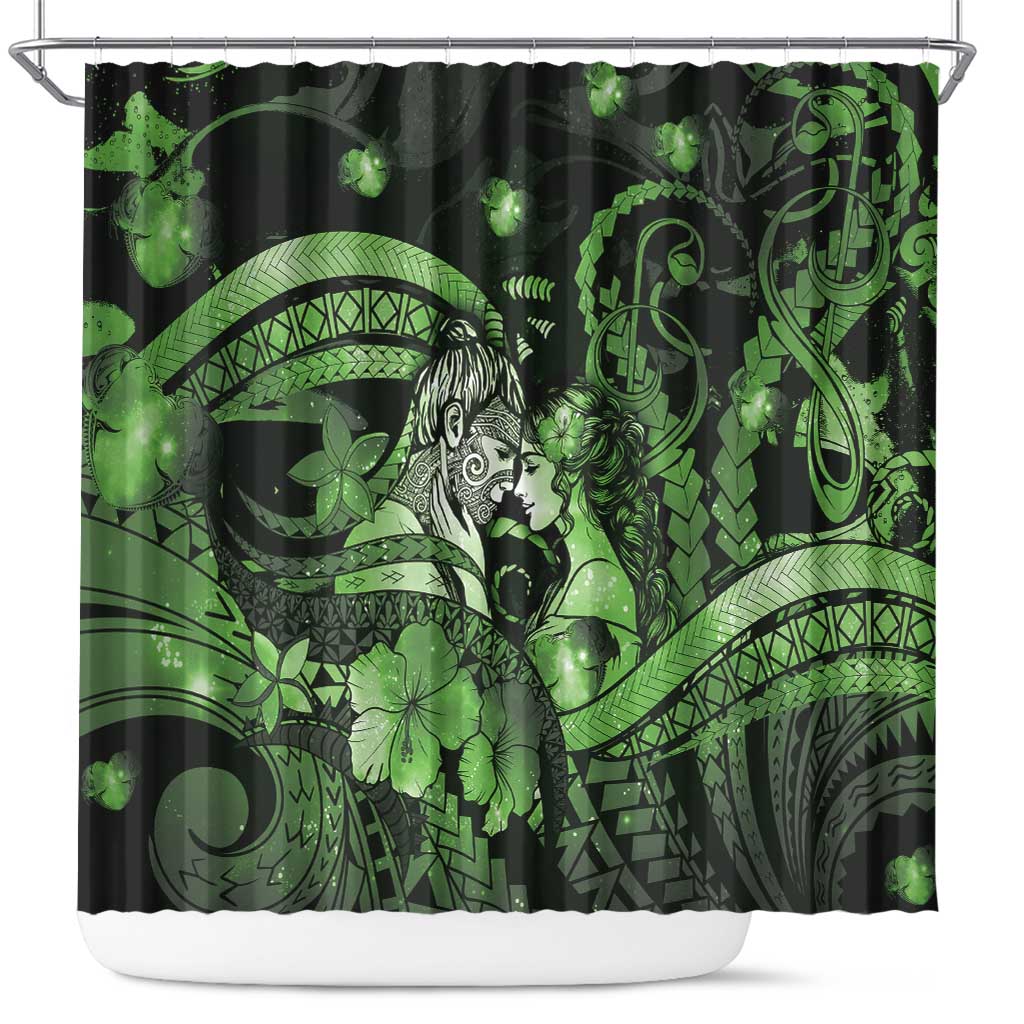 Maori Romantic Valentine Shower Curtain The Hongi Kiss Green Galaxy DT05 Green - Polynesian Pride