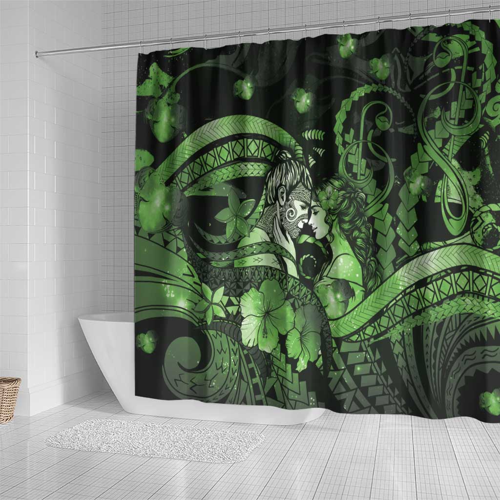 Maori Romantic Valentine Shower Curtain The Hongi Kiss Green Galaxy DT05 - Polynesian Pride