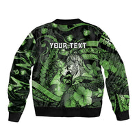 Personalised Maori Romantic Valentine Sleeve Zip Bomber Jacket The Hongi Kiss Green Galaxy DT05 - Polynesian Pride