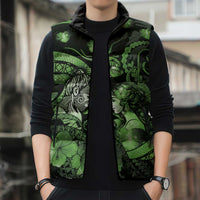 Personalised Maori Romantic Valentine Sleeveless Puffer Jacket The Hongi Kiss Green Galaxy DT05 - Polynesian Pride