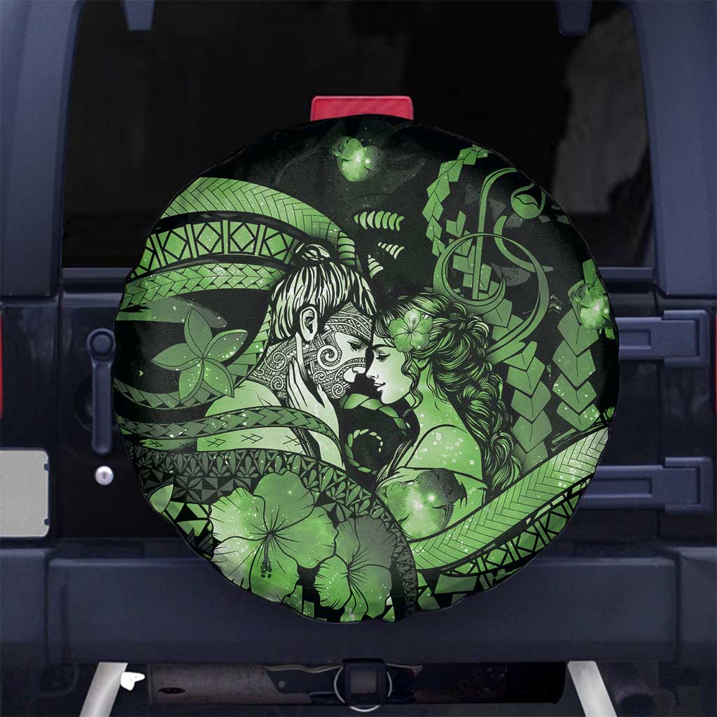 Maori Romantic Valentine Spare Tire Cover The Hongi Kiss Green Galaxy DT05 No hole Green - Polynesian Pride