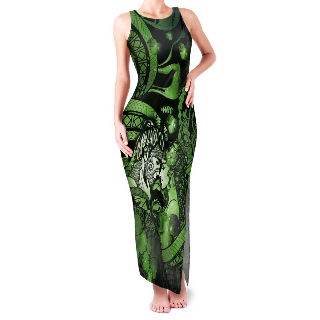 Personalised Maori Romantic Valentine Tank Maxi Dress The Hongi Kiss Green Galaxy DT05 Women Green - Polynesian Pride
