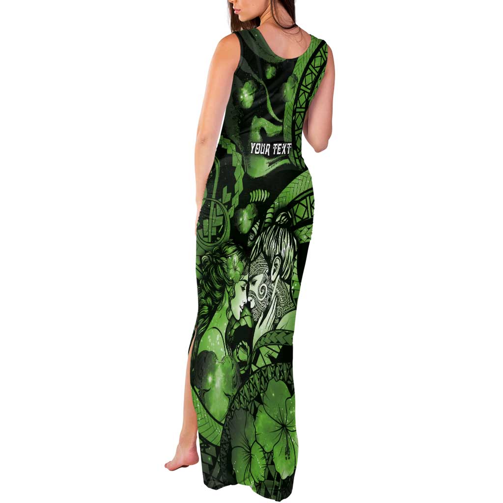 Personalised Maori Romantic Valentine Tank Maxi Dress The Hongi Kiss Green Galaxy DT05 - Polynesian Pride