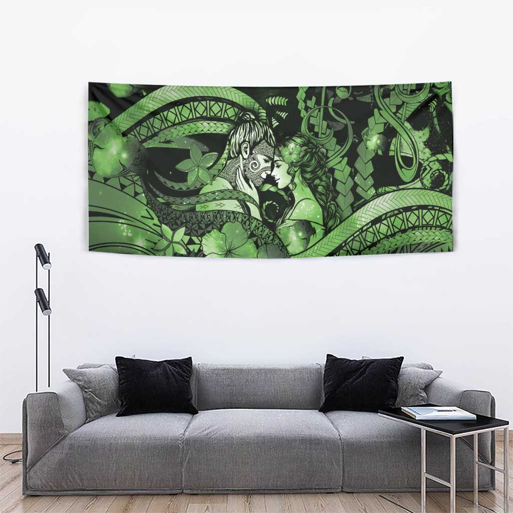 Maori Romantic Valentine Tapestry The Hongi Kiss Green Galaxy