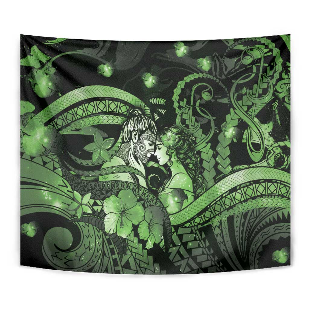 Maori Romantic Valentine Tapestry The Hongi Kiss Green Galaxy