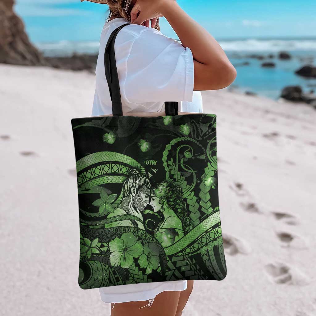 Maori Romantic Valentine Tote Bag The Hongi Kiss Green Galaxy DT05 - Polynesian Pride