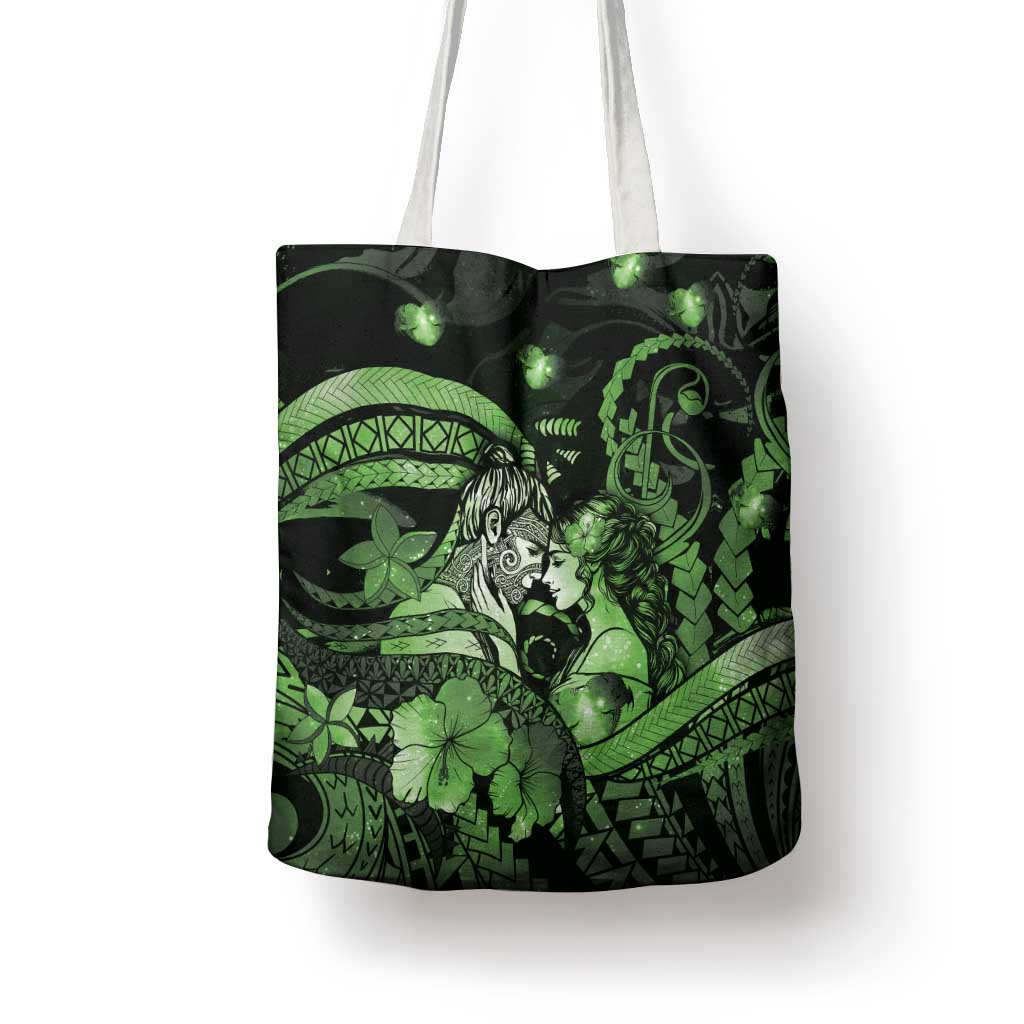 Maori Romantic Valentine Tote Bag The Hongi Kiss Green Galaxy DT05 - Polynesian Pride