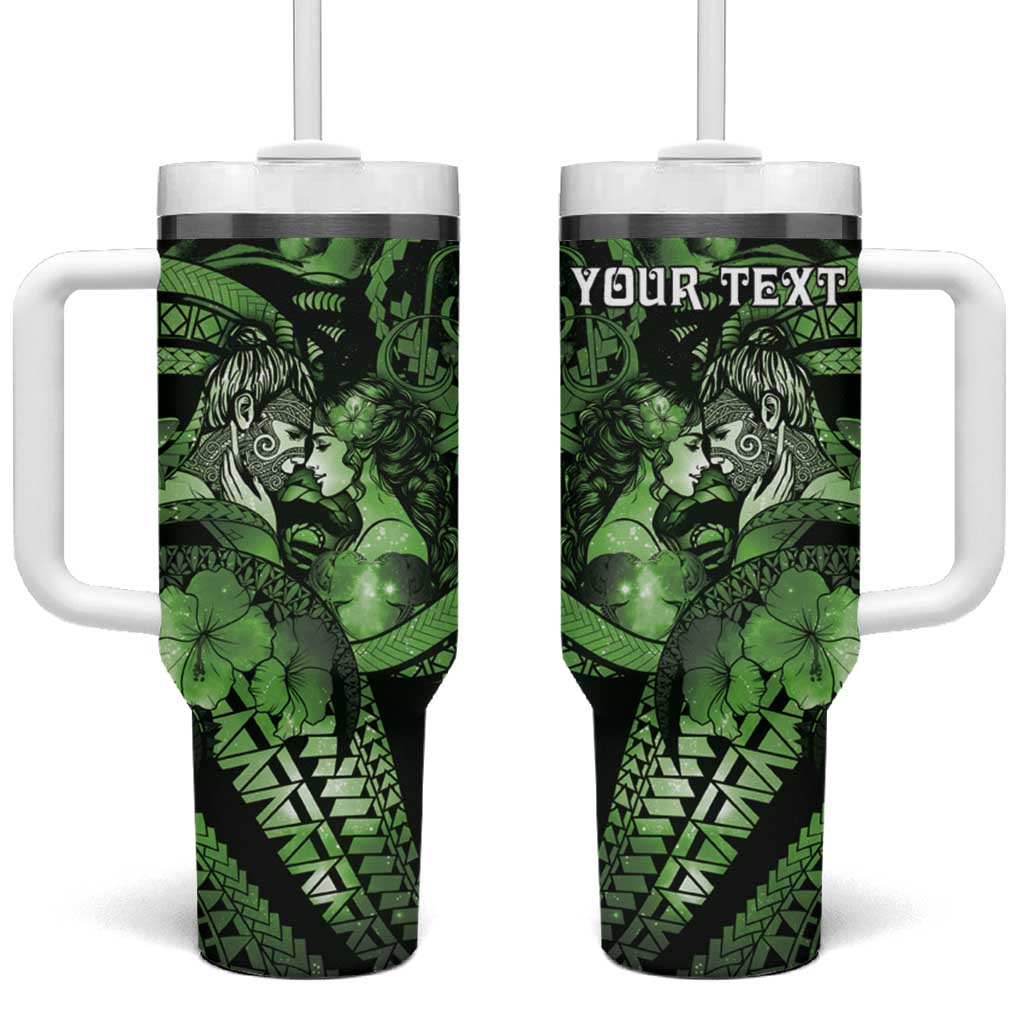 Personalised Maori Romantic Valentine Tumbler With Handle The Hongi Kiss Green Galaxy DT05 One Size: 40 oz Green - Polynesian Pride
