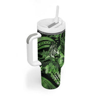 Personalised Maori Romantic Valentine Tumbler With Handle The Hongi Kiss Green Galaxy DT05 - Polynesian Pride