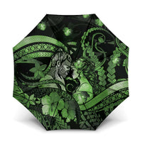 Maori Romantic Valentine Umbrella The Hongi Kiss Green Galaxy DT05 One Size Folded 11.42 inch Opened Diameter 37.4 inch Green - Polynesian Pride