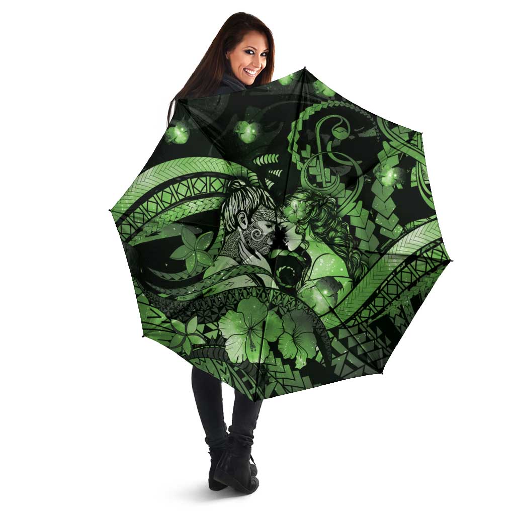 Maori Romantic Valentine Umbrella The Hongi Kiss Green Galaxy DT05 - Polynesian Pride