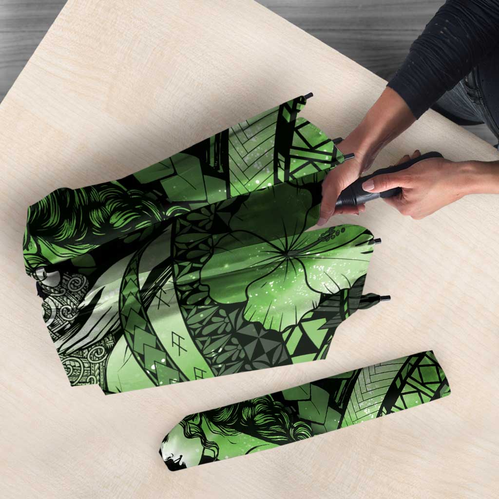 Maori Romantic Valentine Umbrella The Hongi Kiss Green Galaxy DT05 - Polynesian Pride