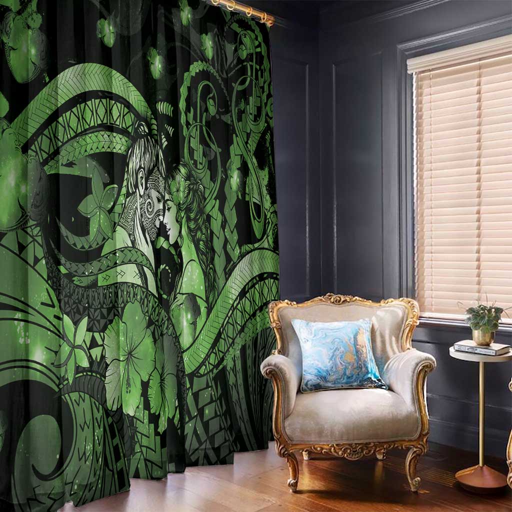 Maori Romantic Valentine Window Curtain The Hongi Kiss Green Galaxy DT05 - Polynesian Pride