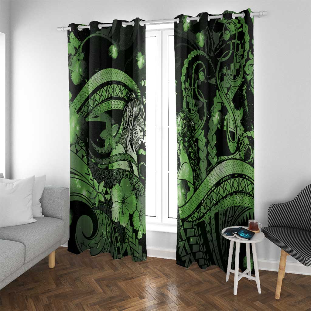 Maori Romantic Valentine Window Curtain The Hongi Kiss Green Galaxy DT05 With Grommets Green - Polynesian Pride
