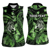 Personalised Maori Romantic Valentine Women Sleeveless Polo Shirt The Hongi Kiss Green Galaxy