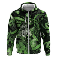 Personalised Maori Romantic Valentine Zip Hoodie The Hongi Kiss Green Galaxy DT05 Zip Hoodie Green - Polynesian Pride