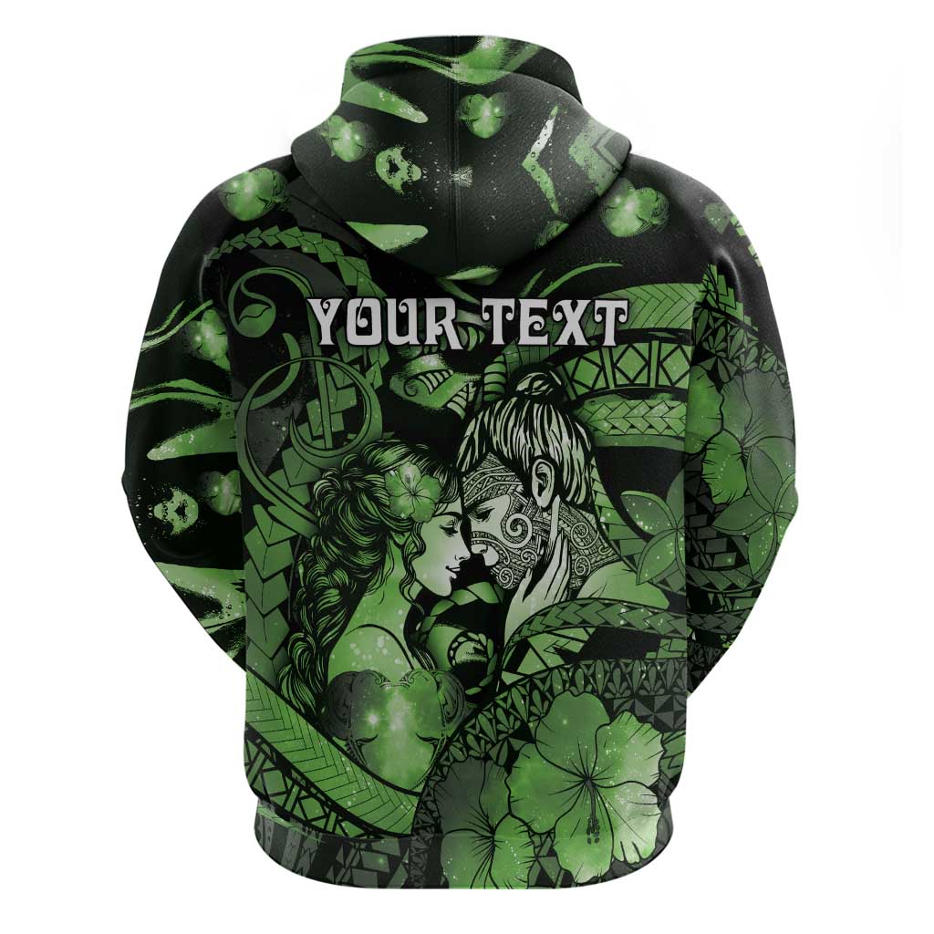 Personalised Maori Romantic Valentine Zip Hoodie The Hongi Kiss Green Galaxy DT05 - Polynesian Pride