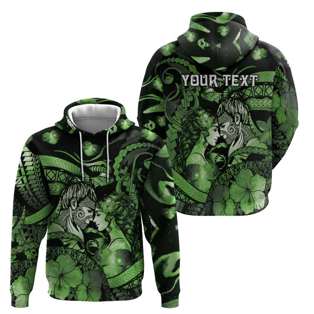 Personalised Maori Romantic Valentine Zip Hoodie The Hongi Kiss Green Galaxy DT05 - Polynesian Pride