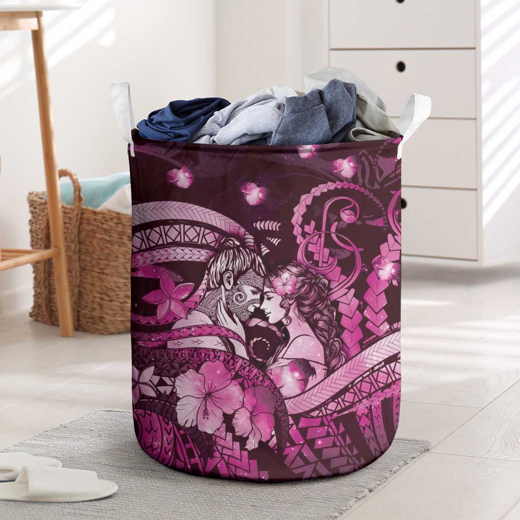 Maori Romantic Valentine Laundry Basket The Hongi Kiss Pink Galaxy DT05 Pink - Polynesian Pride