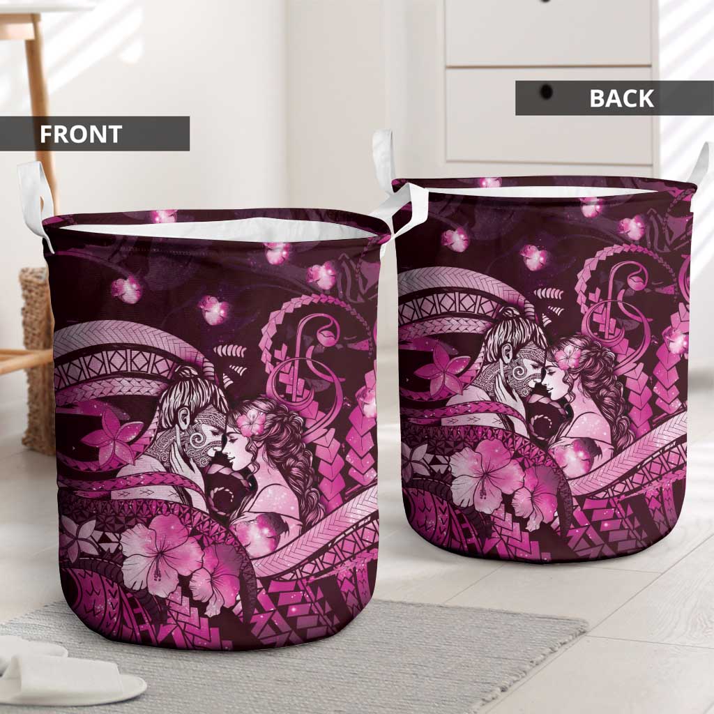 Maori Romantic Valentine Laundry Basket The Hongi Kiss Pink Galaxy DT05 - Polynesian Pride