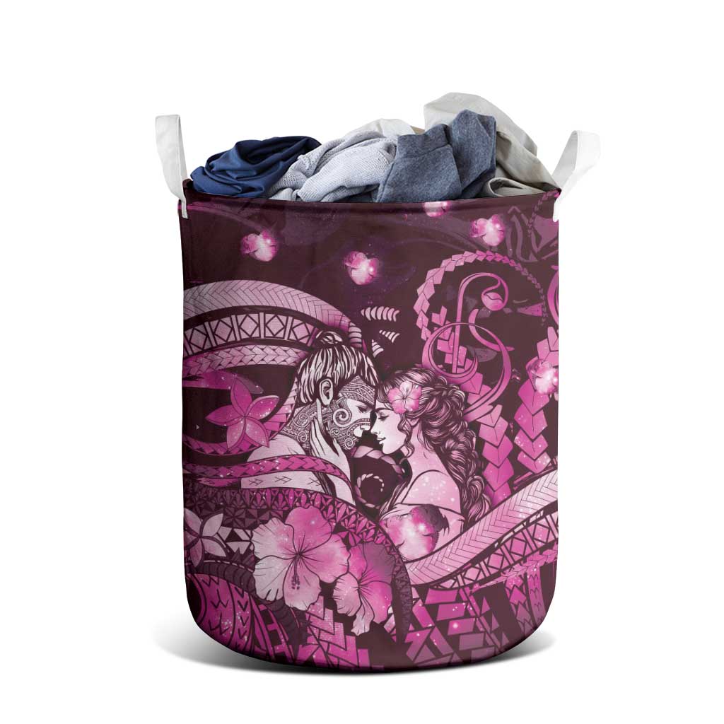 Maori Romantic Valentine Laundry Basket The Hongi Kiss Pink Galaxy DT05 - Polynesian Pride