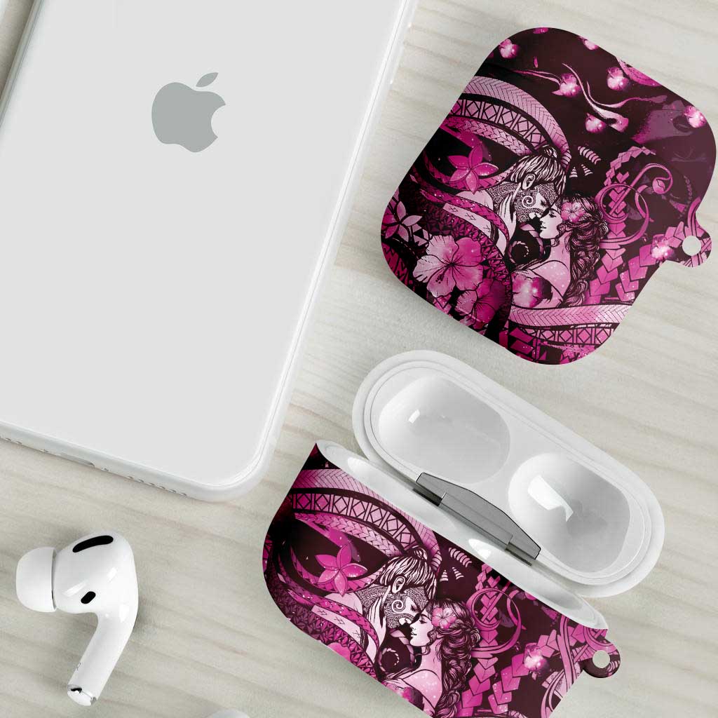 Maori Romantic Valentine AirPods Case The Hongi Kiss Pink Galaxy