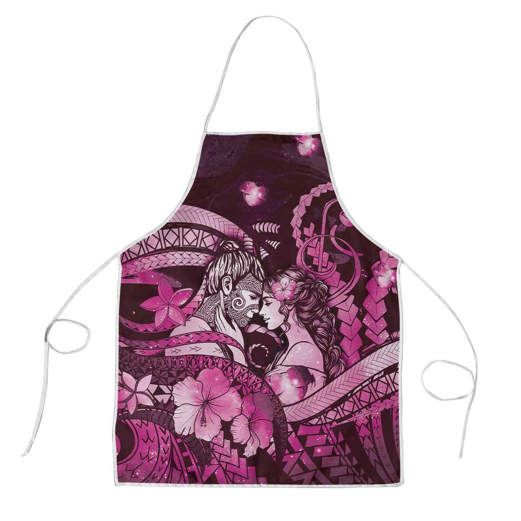 Maori Romantic Valentine Apron The Hongi Kiss Pink Galaxy DT05 Pink - Polynesian Pride