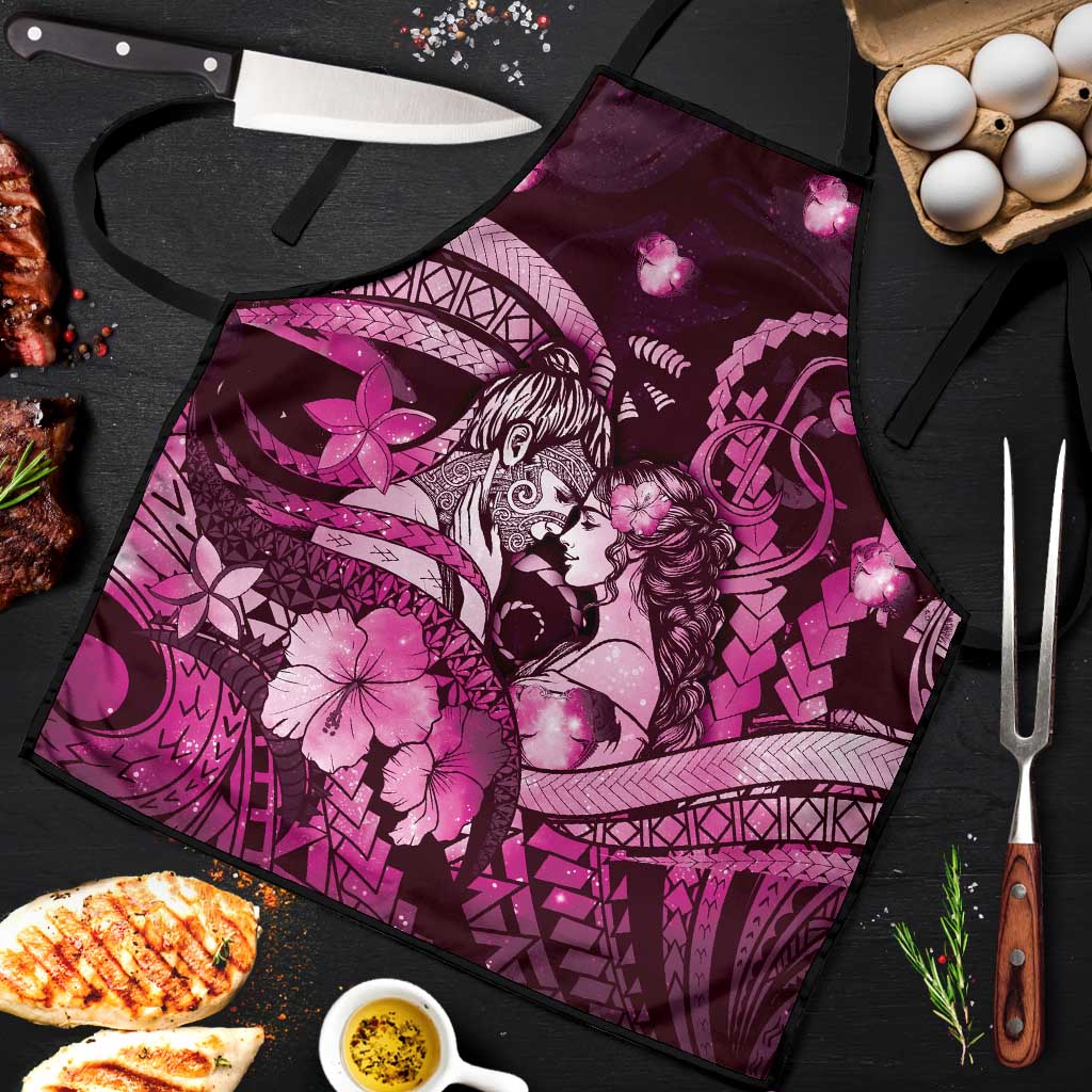 Maori Romantic Valentine Apron The Hongi Kiss Pink Galaxy DT05 Pink - Polynesian Pride