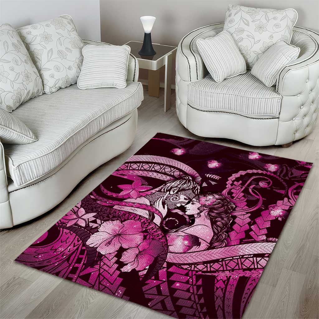 Maori Romantic Valentine Area Rug The Hongi Kiss Pink Galaxy DT05 - Polynesian Pride