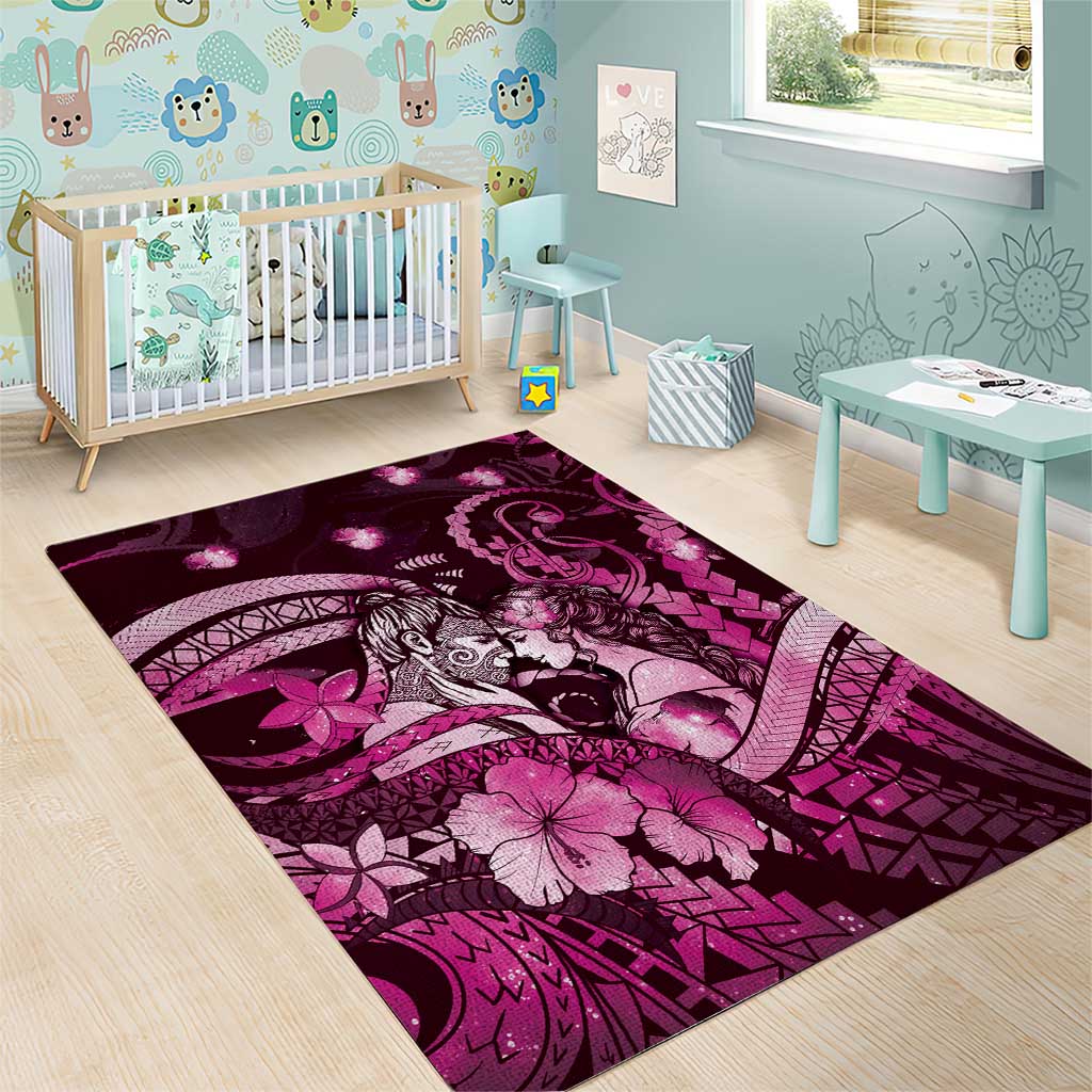 Maori Romantic Valentine Area Rug The Hongi Kiss Pink Galaxy DT05 - Polynesian Pride