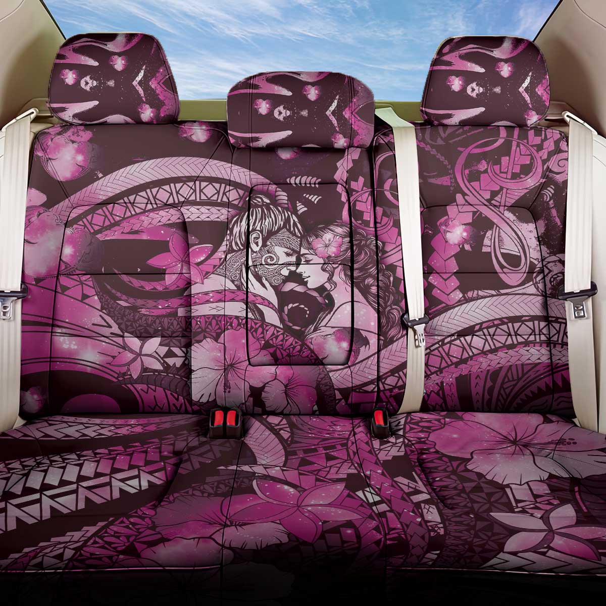 Maori Romantic Valentine Back Car Seat Cover The Hongi Kiss Pink Galaxy DT05 One Size Pink - Polynesian Pride