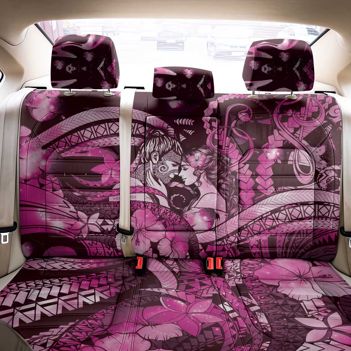 Maori Romantic Valentine Back Car Seat Cover The Hongi Kiss Pink Galaxy DT05 - Polynesian Pride
