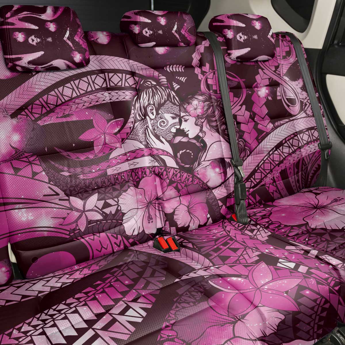 Maori Romantic Valentine Back Car Seat Cover The Hongi Kiss Pink Galaxy DT05 - Polynesian Pride
