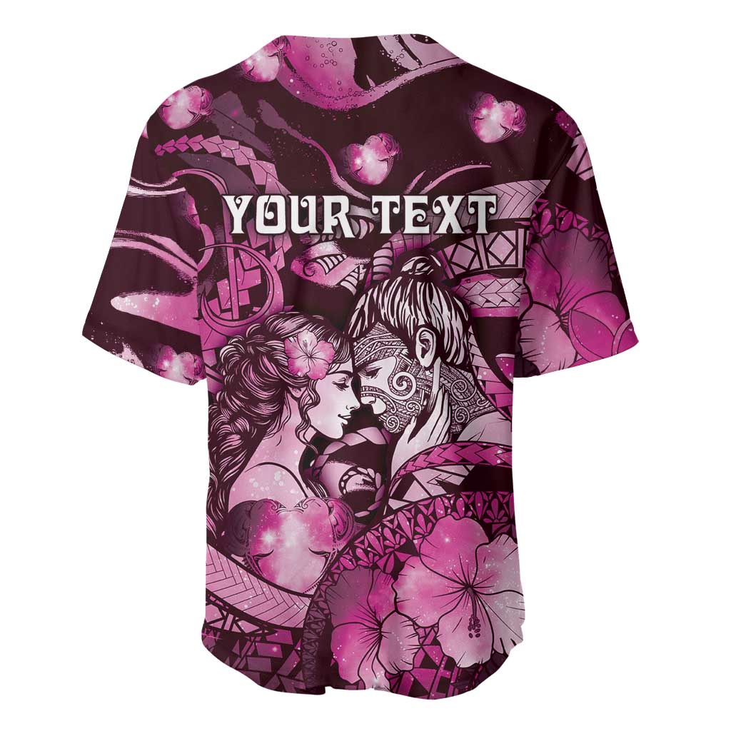 Personalised Maori Romantic Valentine Baseball Jersey The Hongi Kiss Pink Galaxy DT05 - Polynesian Pride