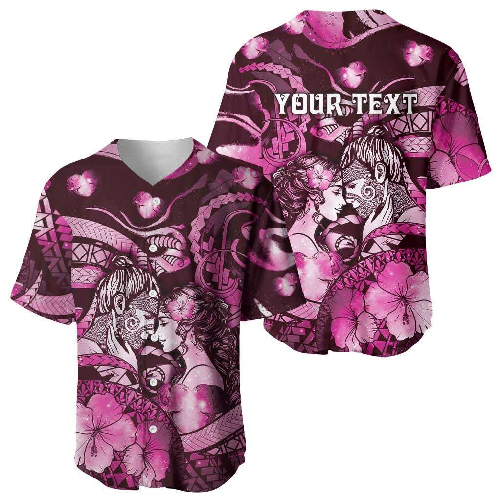 Personalised Maori Romantic Valentine Baseball Jersey The Hongi Kiss Pink Galaxy DT05 - Polynesian Pride