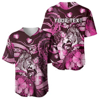 Personalised Maori Romantic Valentine Baseball Jersey The Hongi Kiss Pink Galaxy DT05 - Polynesian Pride