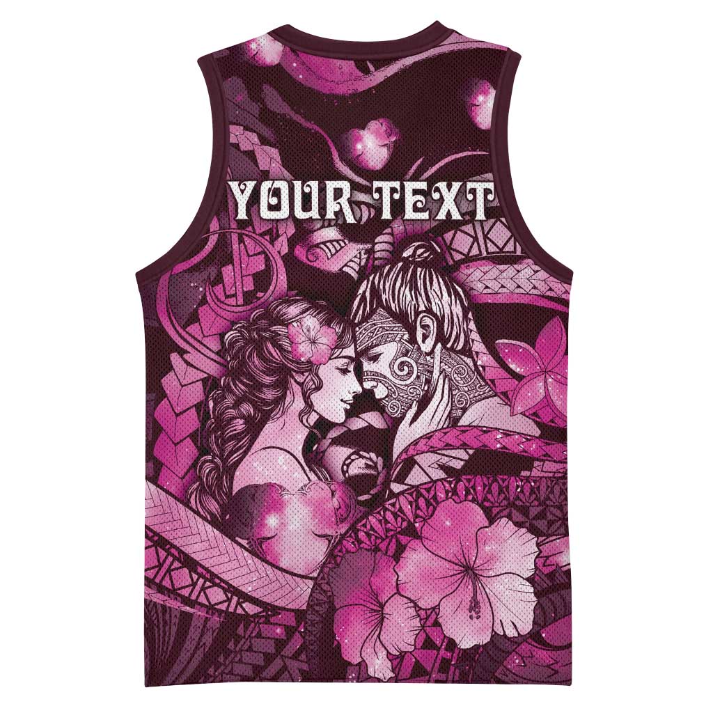 Personalised Maori Romantic Valentine Basketball Jersey The Hongi Kiss Pink Galaxy