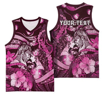 Personalised Maori Romantic Valentine Basketball Jersey The Hongi Kiss Pink Galaxy