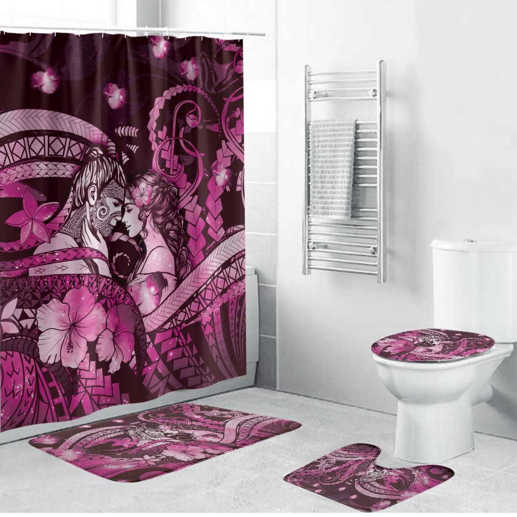 Maori Romantic Valentine Bathroom Set The Hongi Kiss Pink Galaxy DT05 Bathroom Set (4 pcs) Pink - Polynesian Pride