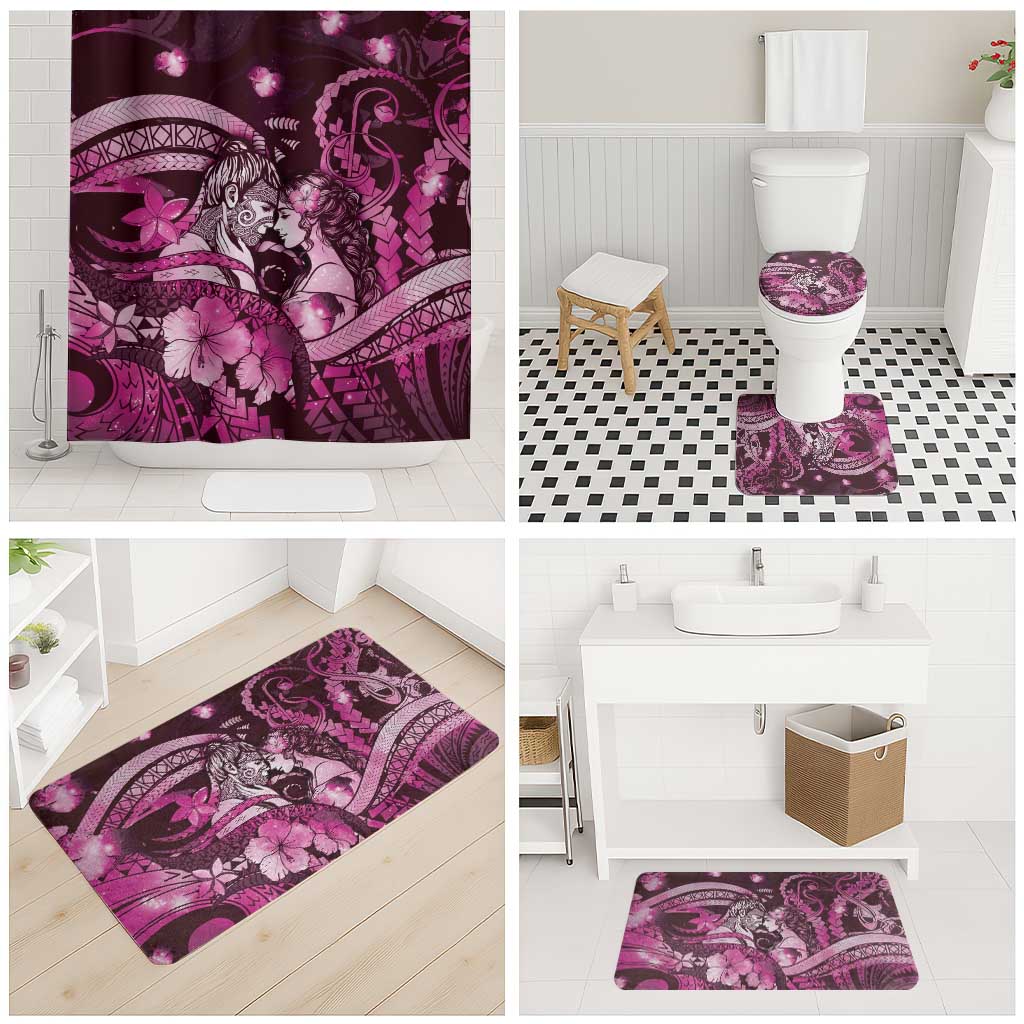 Maori Romantic Valentine Bathroom Set The Hongi Kiss Pink Galaxy DT05 - Polynesian Pride