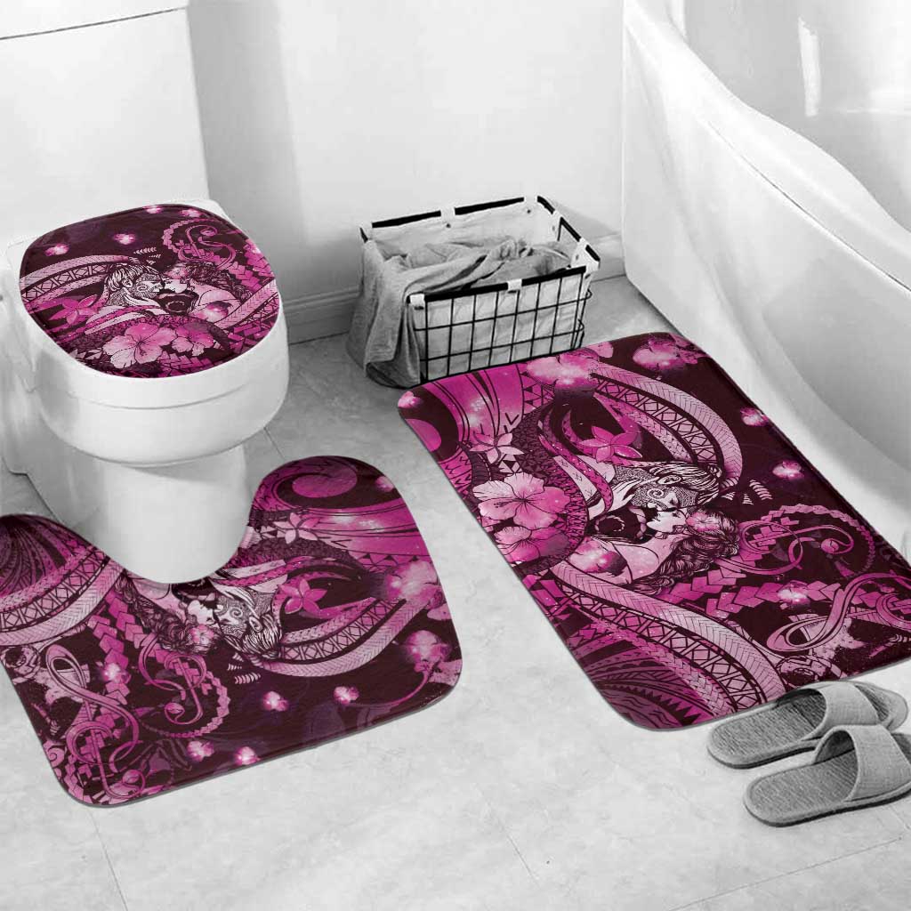 Maori Romantic Valentine Bathroom Set The Hongi Kiss Pink Galaxy DT05 Mat Set Only (3 pcs) One Size Pink - Polynesian Pride