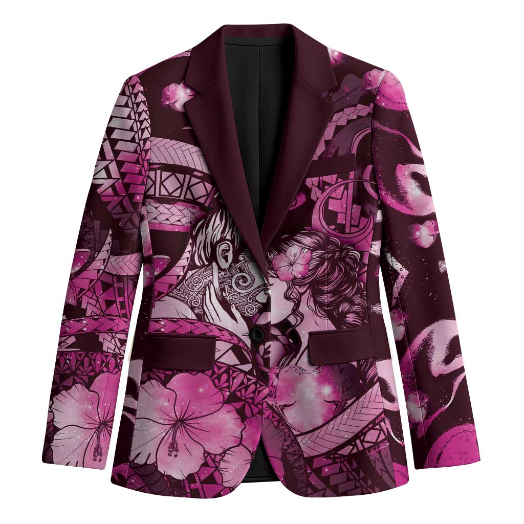 Personalised Maori Romantic Valentine Blazer The Hongi Kiss Pink Galaxy DT05 Unisex Pink - Polynesian Pride