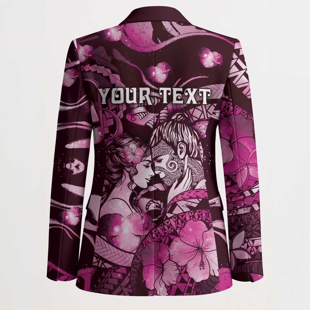 Personalised Maori Romantic Valentine Blazer The Hongi Kiss Pink Galaxy DT05 - Polynesian Pride