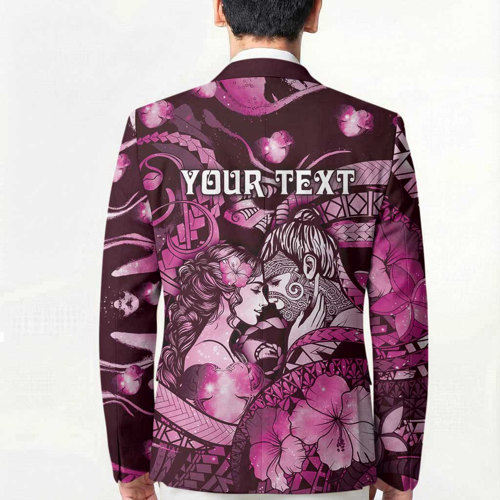 Personalised Maori Romantic Valentine Blazer The Hongi Kiss Pink Galaxy DT05 - Polynesian Pride